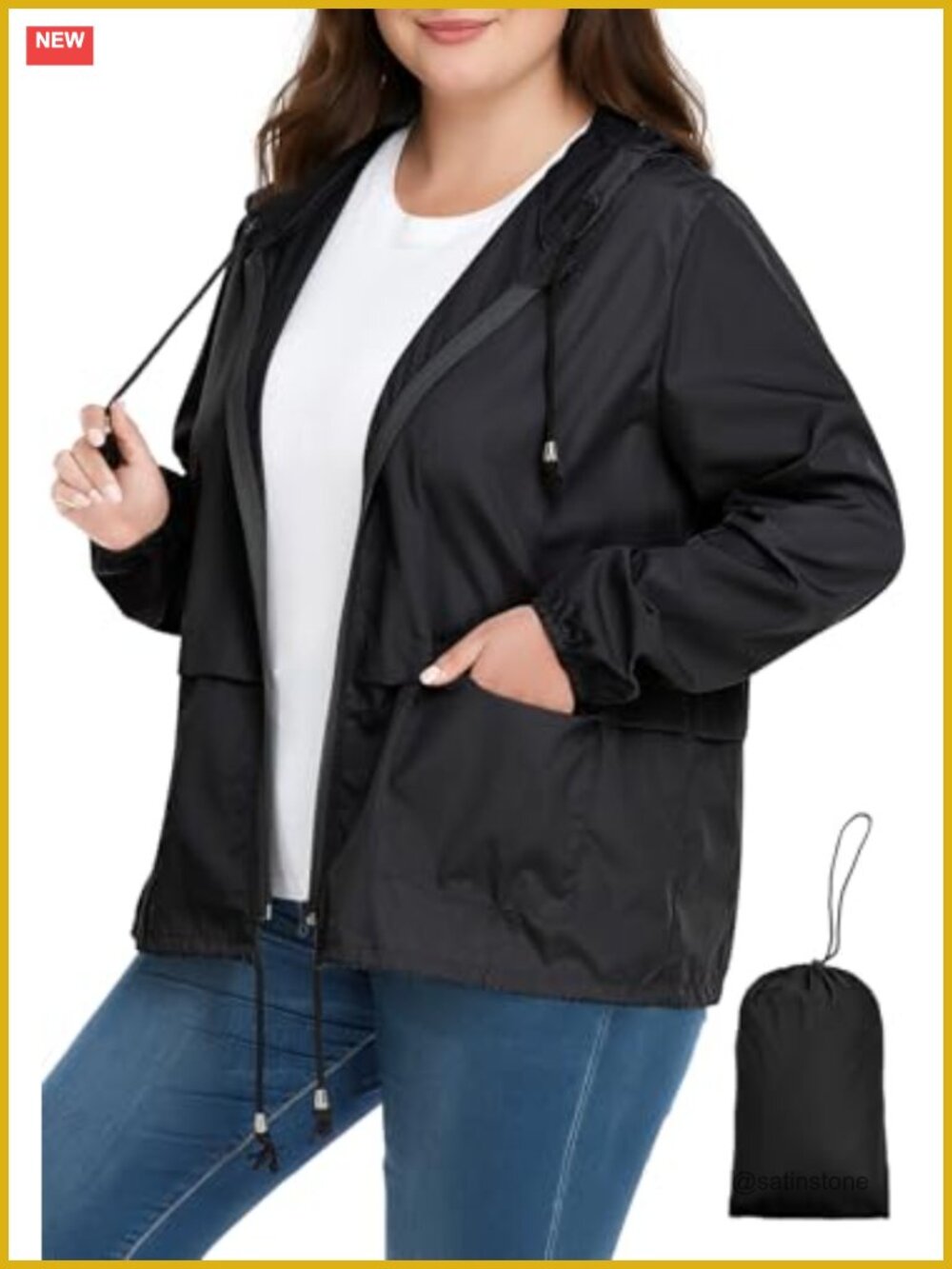 Plus Size Waterproof Packable Rain Jacket Hooded Windbreaker Lightweight